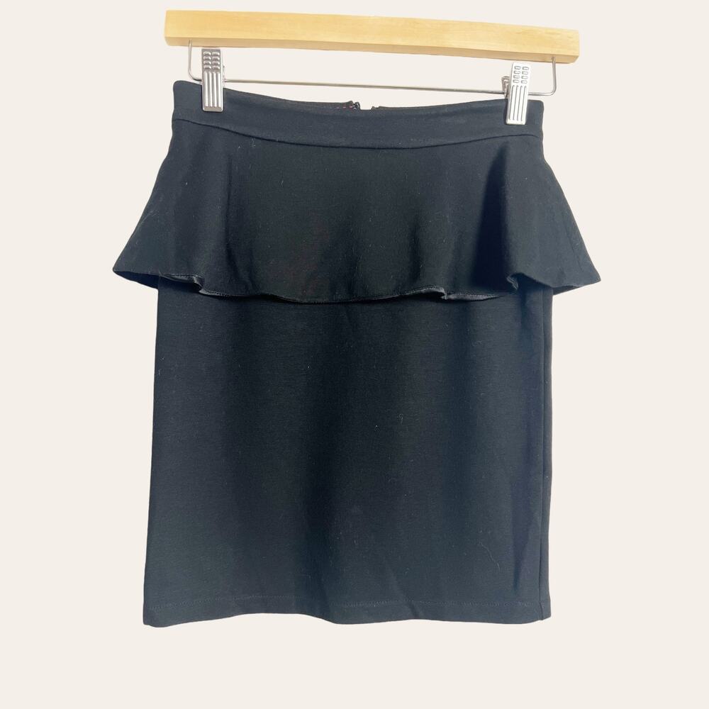 Alice + Olivia Employed Black Peplum Ruffled Straight Pencil Skirt Size XS